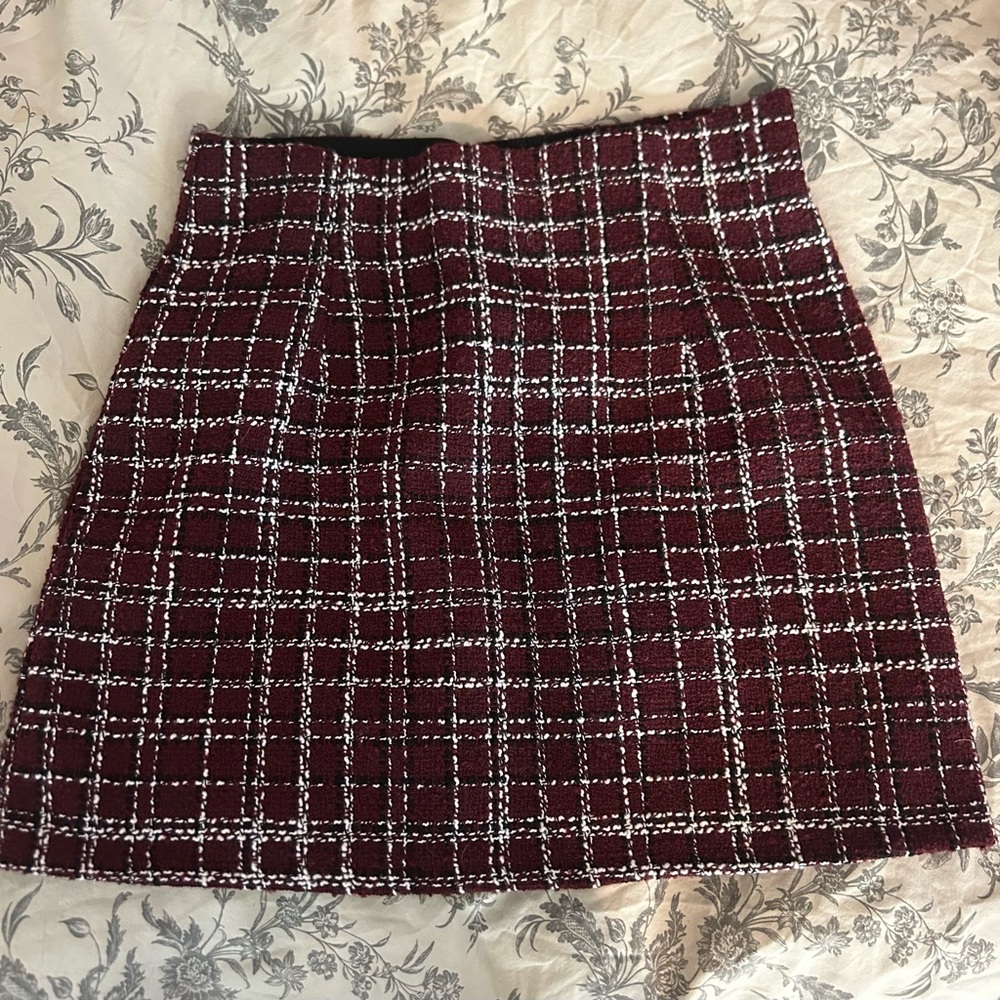 Ardene Burgundy and White Plaid Mini Skirt